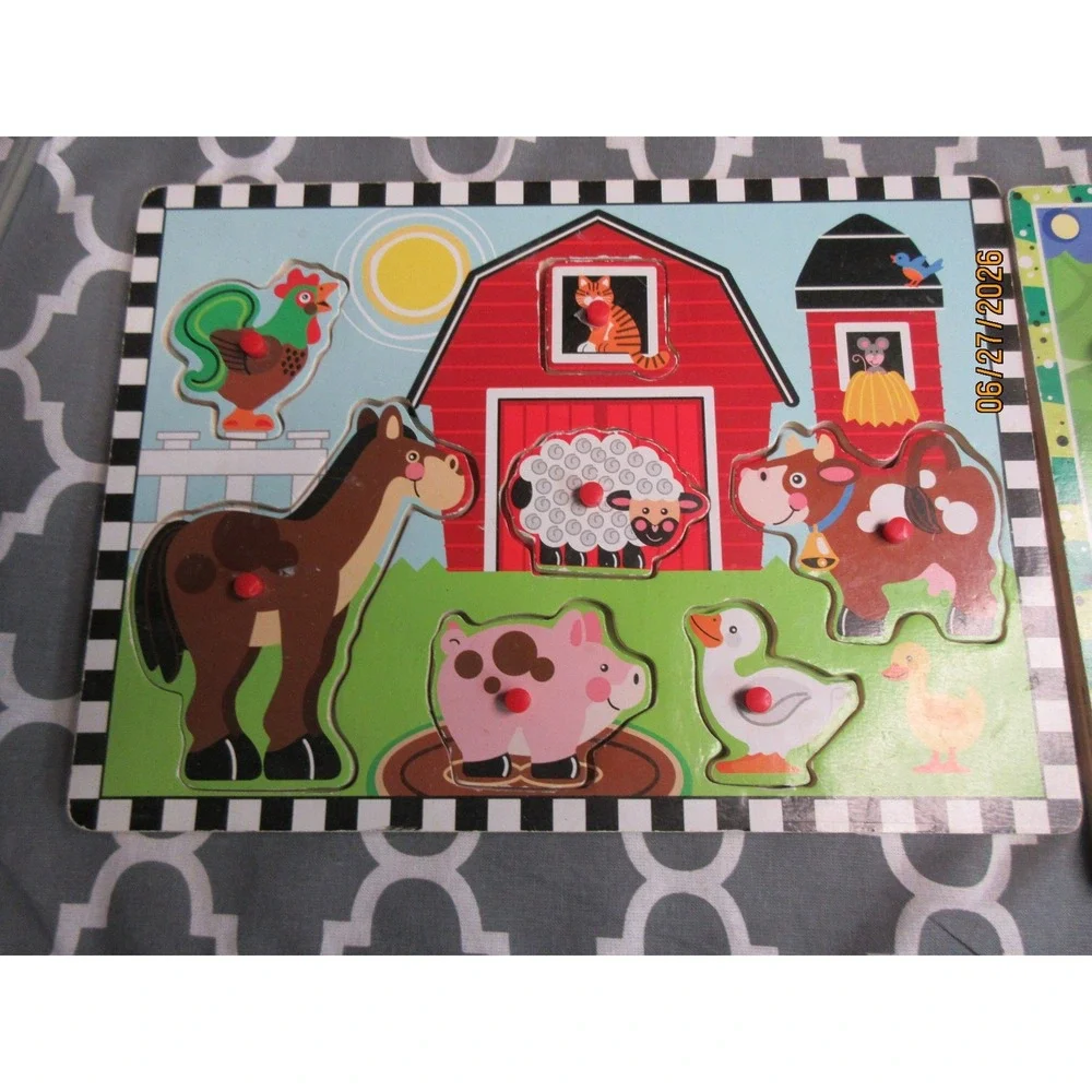 Melissa & Doug and Circo Wooden Puzzle Lot Farm Pets Insects Toddler Toys 3pc